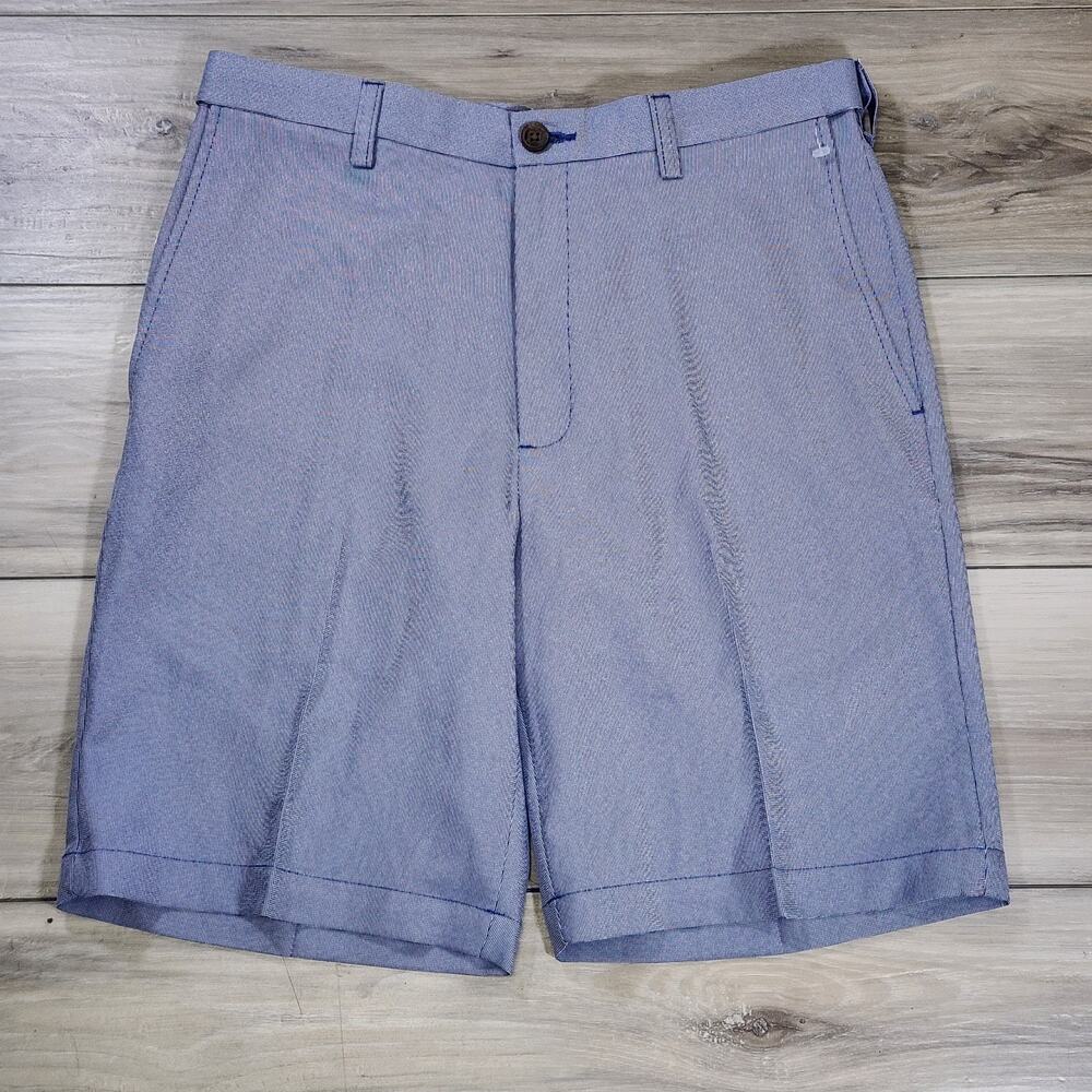 Haggar Shorts Men's 32 Oxford Blue Cool 18 Pro Stretch Quick Dri New